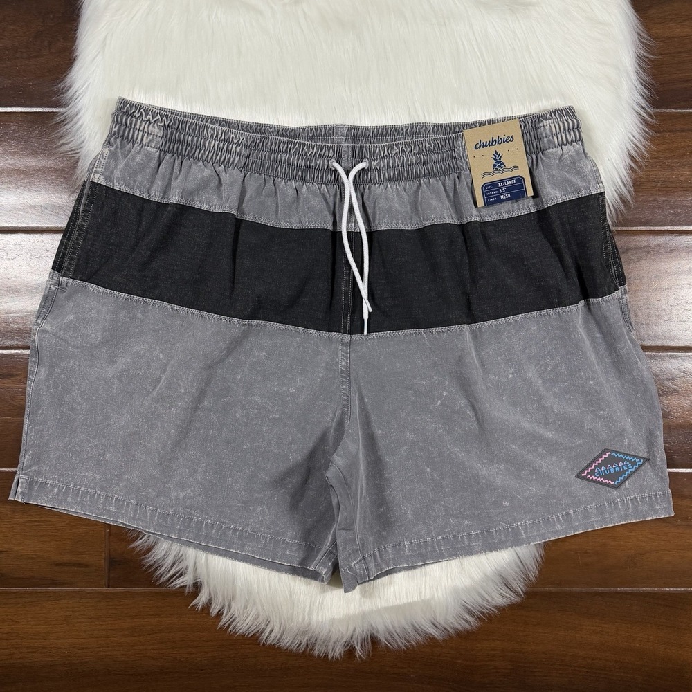 Chubbies Men's Size XXL Gray Vintage Wash Pieced 5.5‎ Swim Trunks Shorts Lined